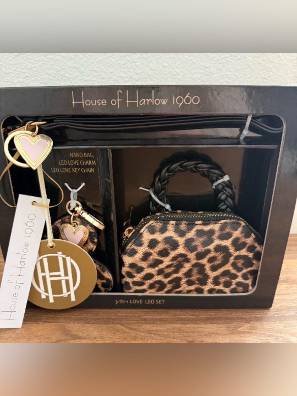 House of Harlow 1960 Leopard Print Nano Bag Set in Black and Brown